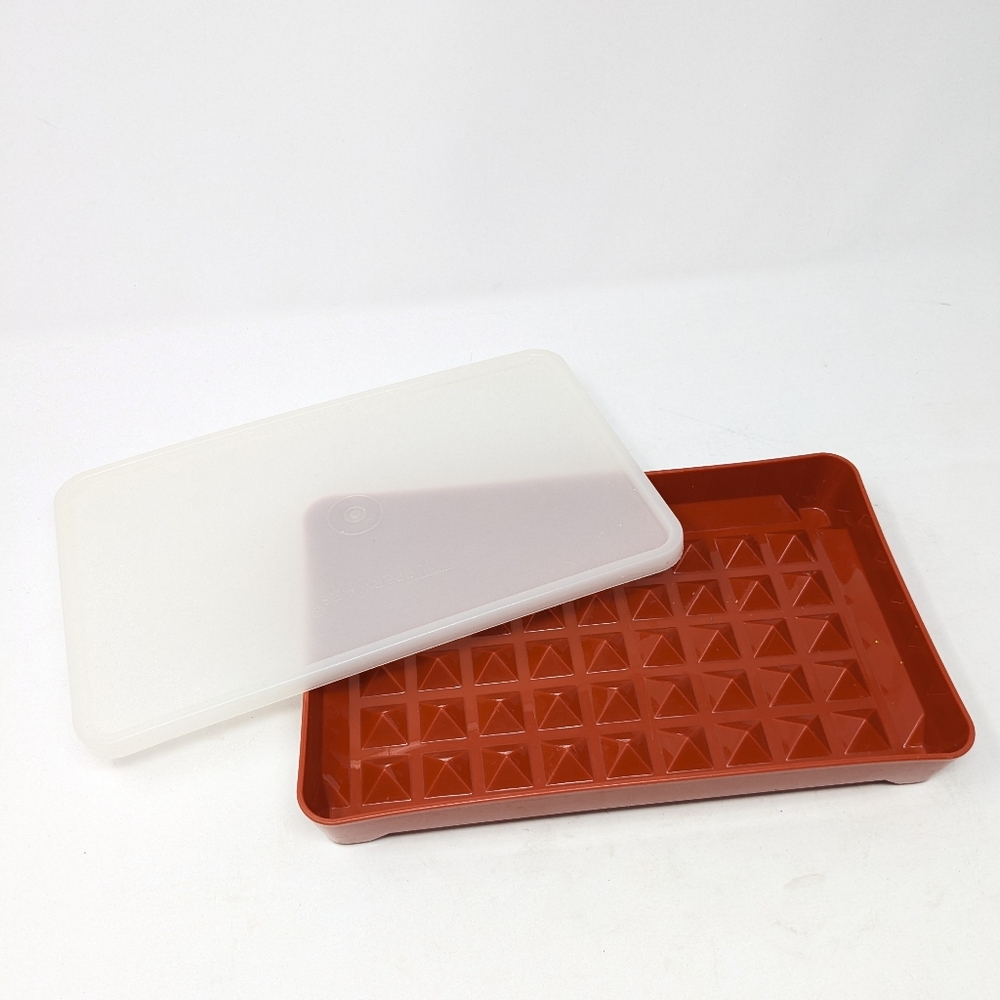 Vintage Tupperware Red 1292-2 Meat Hot Dog Bacon Marinade Keeper w/ Lid 1293-1